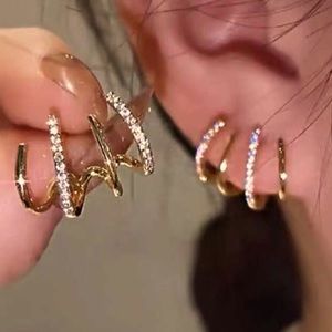 2/$10 New Gold Tone w/ Diamond like Accents Huggies 4 Earrings in 1 Unique